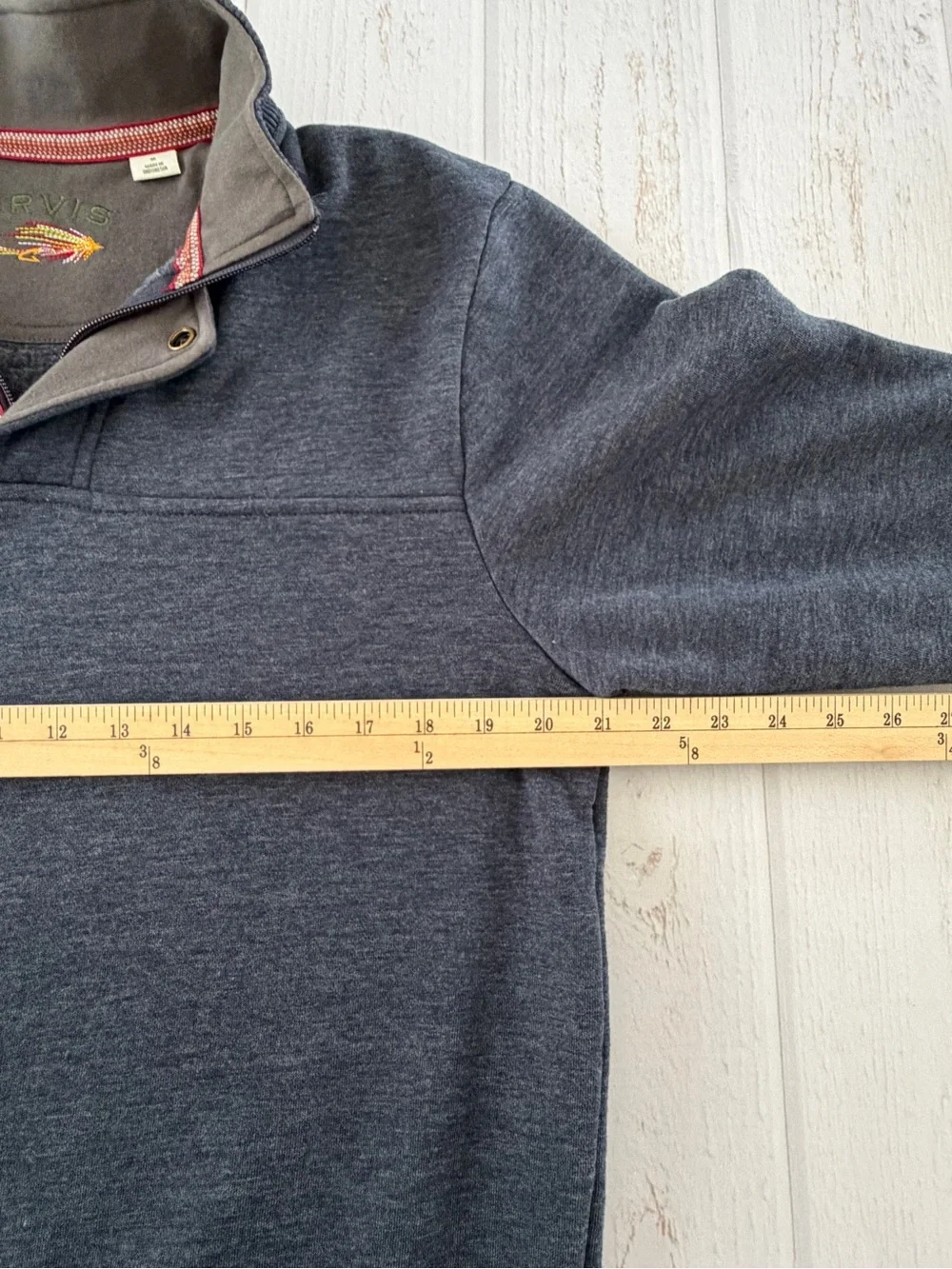 Orvis Men’s Medium Fleece Lined Pullover Sweatshirt Blue Snap Neck Casual